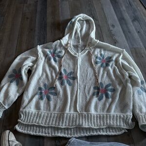 POL Cream Floral Hoodie Sweater